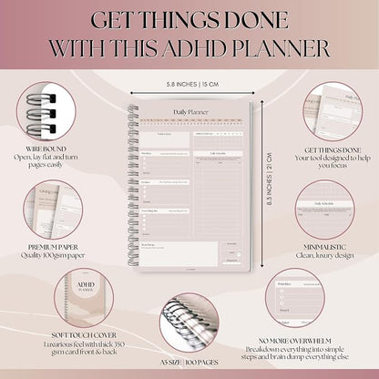ADHD Daily Planner for Neurodivergent Adults - Productivity Daily Planner & Task Management to Stay Organized and Focused (Lux)
