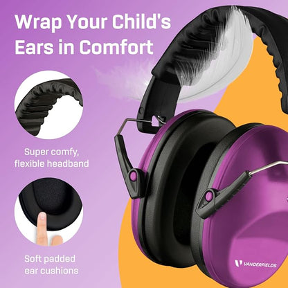 Vanderfields Hearing Protection Ear Muffs - Over 31 dB (2K Hz) Broad Noise Cancelling Sound Reduction Earmuffs for Kids 3-12