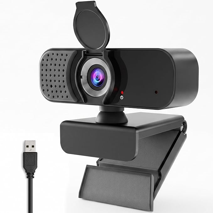 1080P Webcam with Microphone and Physical Privacy Cover, Noise Cancelling USB Web Camera, Auto Light Correction, Plug and Play, Wide Angle PC Camera for Zoom, Online Class, Laptop/Desktop