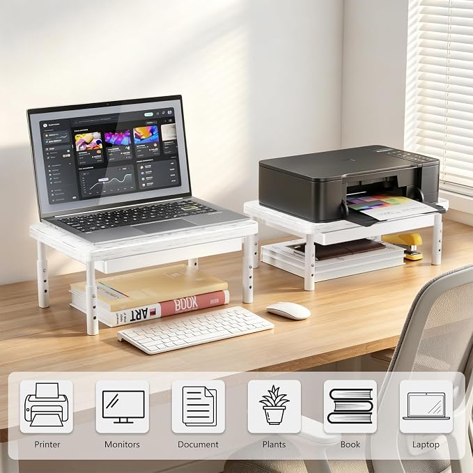 WALI Computer Monitor Stand with Storage, Desk Monitor Riser 3 Height Adjustable, Laptop Riser with Airflow Vents, Desk Organizer for Computer, Laptop, Printer (PTT002-M), 1 Pack, Marble