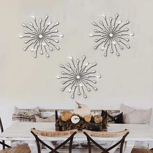 ZEXUIRU 3 Set Black Starburst Wall Art for Home Decor Metal Bling Crystal Rhinestones Sunburst Wall Decor Sparkling Rhinestone Art Accent Black - 18in