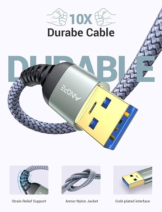 AINOPE USB to USB Cable, 1.5FT*2Pack USB 3.0 A to A Male to Male Cable [Never Rupture] Double End Type A Cord for Data Transfer, Compatible with Hard Drive Enclosures, Laptop Cooler, KVM, DVD Player