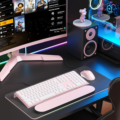 Richboom Ergonomic Computer Keyboard Stand - Acrylic Tilted Computer Keyboard Holder for Easy Typing, Keyboard Riser with Silicone Anti-Slip Case for Office Desk, Home, School, Pink