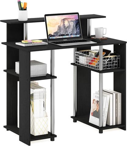 Furinno Jaya Simple Design Computer Writing Desk, Americano/Stainless Steel, 20.3 (D) x 35.6(W) x 35.7 (H) inches.