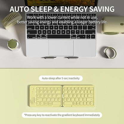 Foldable Bluetooth Keyboard with UV Printing Technology Rechargeable Keyboards,Compact Wireless Travel Keyboards for iPad, Smartphone, Tablet and Laptop - Z1 Pale Yellow