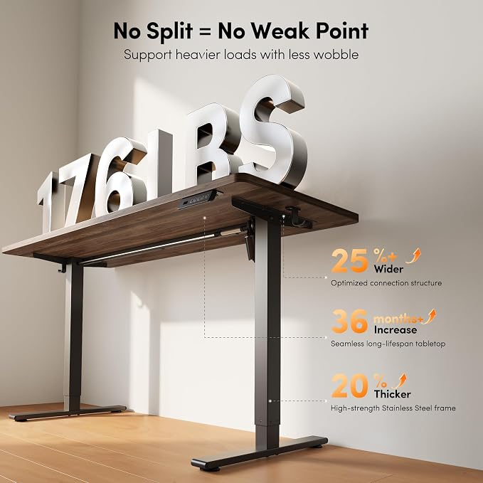 FEZIBO One-Piece Standing Desk, 55"x24" Seamless Tabletop Electric Height Adjustable for Home Office, Study Rooms & Multi-Device Workstations, Black Walnut