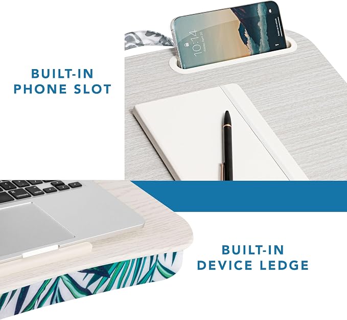 LAPGEAR Designer Lap Desk with Phone Holder and Device Ledge - Tropical Palm Leaves - Fits up to 15.6 Inch Laptops - Style No. 45427