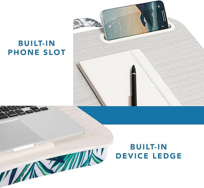 LAPGEAR Designer Lap Desk with Phone Holder and Device Ledge - Tropical Palm Leaves - Fits up to 15.6 Inch Laptops - Style No. 45427