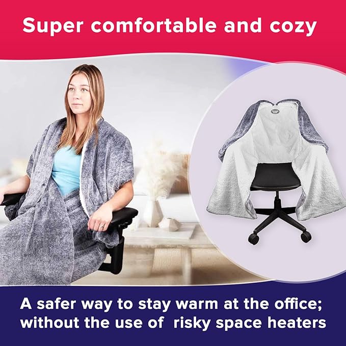 The Original Office Chair Blanket by SnuggleBack; Cozy Comfy Office Desk Chair Wrap Attaches for Hands-Free Warmth. Stay Warm In The Winter or Summer. (Grey Pattern Fleece)