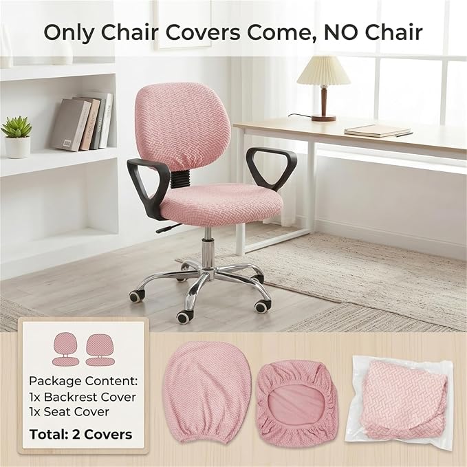 MIFXIN Computer Office Chair Cover Stretch Elastic Slipcover 2 Piece Stretchy Jacquard Washable Computer Chair Covers Furniture Protector for Office Home, NO Chair, Only Covers (Pink)