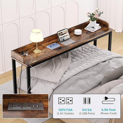 Ytaoka 70.8" Standing Desk with Charging Station, Extra Long Desk on Wheels for Standing and Sitting, Sofa Table Behind Couch with Power Outlets and USB Ports, Easy Assembly, Walnut