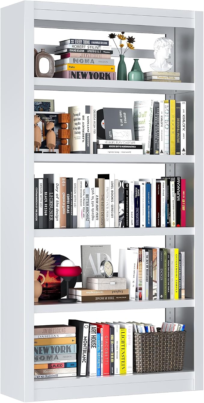 Bookcase, 5-Shelf Industrial Bookshelf, Large Storage Space, Adjustable Bookshelves, Perfect for Living Room, Home Office, Garage, Ideal for WFH Essentials & Home Office Upgrade
