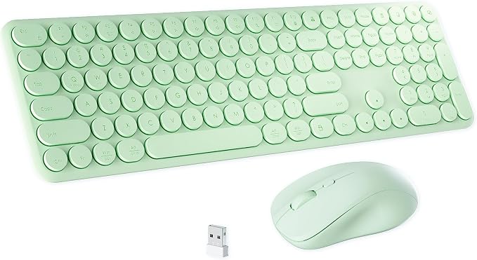 Wireless Keyboard and Mouse Combo with 110 Round Keycaps, Power Switch, and Scissor-Switch Typing Feel – Ideal for Office Use (Green)
