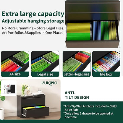 2 Drawer Lateral File Cabinet with Lock, 26.77“W File Cabinets for Home Office Legal/Letter A4 Size, File Cabinet Storage Cabinet,Require Assembly, Black