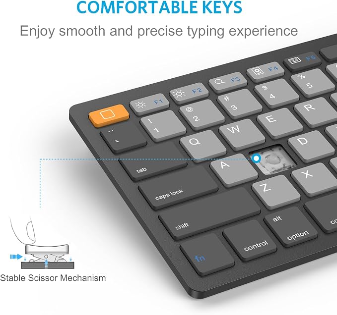 OMOTON Ultra-Slim Bluetooth Keyboard for iPad 11th/10th/9th/8th/7th, iPad Pro/Air/Mini and iPhone Series, Wireless iOS Keyboard with 12 Multimedia Keys for Office, School, Orange & Gray & Deep Gray