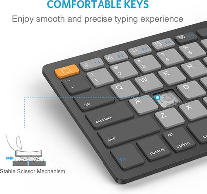 OMOTON Ultra-Slim Bluetooth Keyboard for iPad 11th/10th/9th/8th/7th, iPad Pro/Air/Mini and iPhone Series, Wireless iOS Keyboard with 12 Multimedia Keys for Office, School, Orange & Gray & Deep Gray
