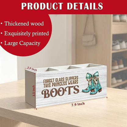 Coquette Turquoise Cow Bow Western Cowgirl Makeup Brush Toothbrush Holder for Girls Bathroom Room Dorm, Cowgirl Cowboy Gifts Wood Signs Pen Pencil Holder Organizer Office Desk Accessories