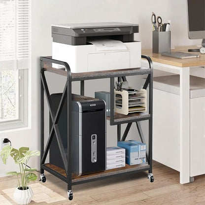 Extra Large Printer Stand, X-shaped Printer Stand with Storage, 2 Feet Width x 1.4 Feet Depth x 2.7 Feet Height, Mobile Printer Table with Wheels for Home Office, Printer and Shredder, Bearing 300 LBS