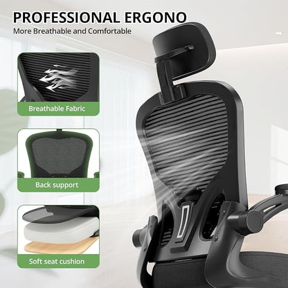 Office Chair, Ergonomic Desk Chair, 330LBS Capacity, High Back Computer Chair for Long Hours Comfortable, Rolling Swivel Executive Task Chair for Home Office with Flip-up Armrests