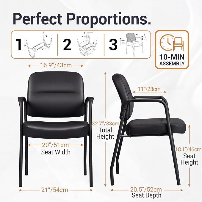 Devoko Waiting Room Office Reception Chairs Executive Leather Guest Chairs with Armrest Ergonomic Upholstered Lumbar Support Side Chairs (2 Pack)
