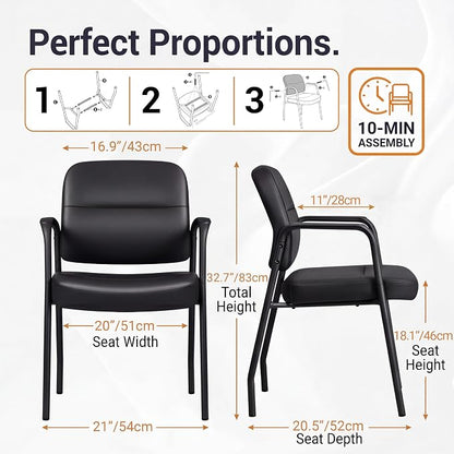 Devoko Waiting Room Office Reception Chairs Executive Leather Guest Chairs with Armrest Ergonomic Upholstered Lumbar Support Side Chairs (2 Pack)