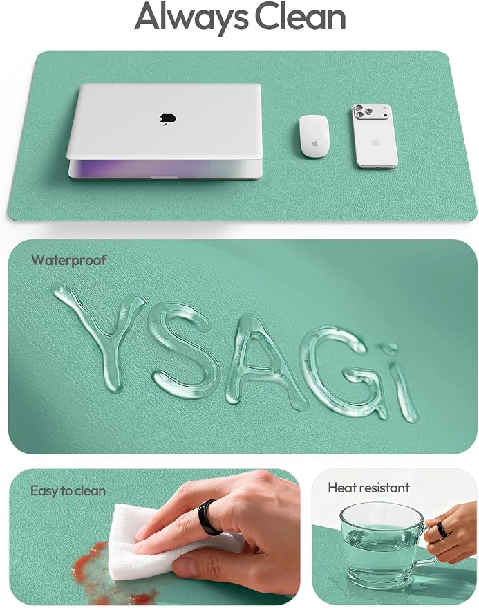 YSAGi Leather Desk Protector, Office Mat, Large Mouse Mat, Non-Slip PU Leather Blotter, Laptop Desk Mat, Waterproof Writing Pad for Office and Home(Green-Blue, 40" x 24")