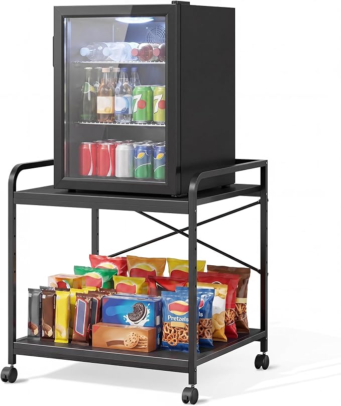 Printer Stand, 22''W X 20''D X 22.4''H Mini Fridge Stand, 3D Printer Table with Storage, Large Printer Cart with Height Adjustable Shelf, Rolling Printer Cart with Wheels for Home Office, Black