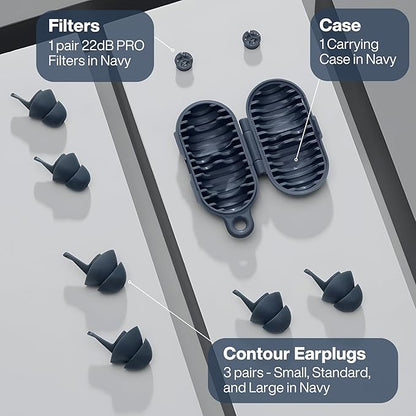 EARPEACE Everyday Noise Control & Noise Reduction Ear Plugs - High-Fidelity Earplugs, Comfortable & Reusable Earplugs for Travel, Sleep, Work, Snoring Blocking, Includes Carrying Case - Navy