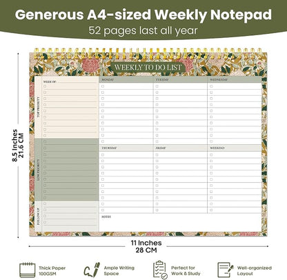 Weekly To Do List Notepad with 52 Undated Sheets（8.5"×11"）- Undated Weekly Planner Notepad for Office Desk Accessories and Supplies - Olive Grove