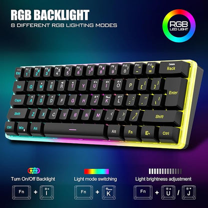 RedThunder 60% Wireless Gaming Keyboard and Mouse Combo, 2500mAh Rechargeable Battery, Ultra-Compact Small RGB Mechanical Feel Keyboard, Lightweight Honeycomb Optical Mouse for Gaming/Business, Black