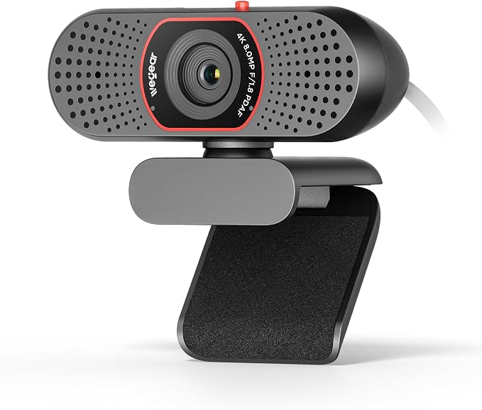 wegear 4K Webcam for PC, USB-A Computer Camera with Sony 1/2.55'' Sensor, 4K@30FPS & 1080P@60FPS, PDAF Autofocus, Dual Noise-Canceling Mics, Privacy Cover, 73° FOV for Meetings, Streaming & Gaming