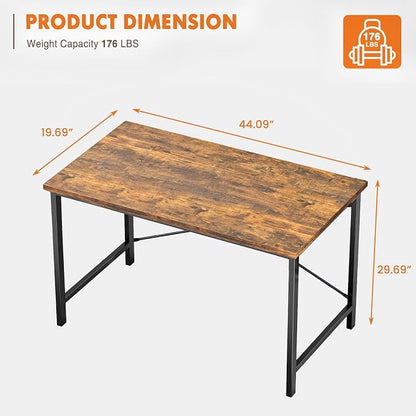 Sweetcrispy Computer Desk, Small Office 44 Inch Writing Work Study Student Teacher Home Bedroom Table with Metal Frame Wood Tabletop, Compact Modern Study Table for Home Use, Brown