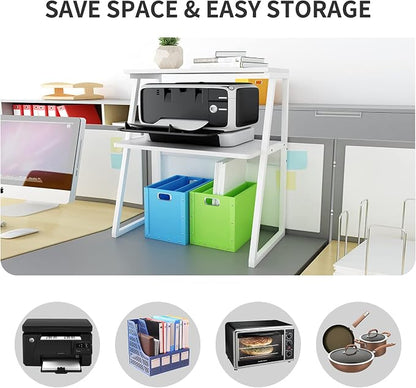PUNCIA 3 Tier Wood Desktop Printer Stand Large Capacity Storage Rack | White Heavy Duty Shelf Fits Laser Printers Copiers Fax Machines Books Organizer for Home Office Dorm Room