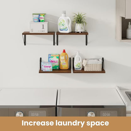 Heimlove Floating Shelves for Wall Set of 3,Light Wood Wall Mounted Bookshelf Decorative Shelf for Living Room Bathroom Bedroom Kitchen Laundry Pictures Plants Books Cats TV,Walnut Color