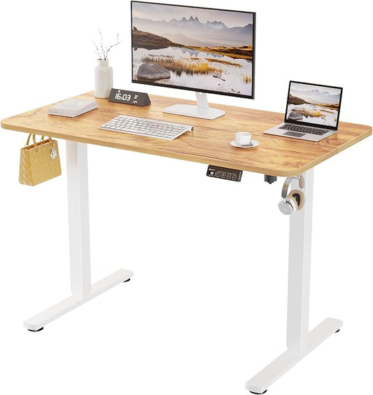 ERGOMAKER 43" Electric Standing Desk, Adjustable Height, Sit Stand Up Desk for Home Office & Computer Workstations, Memory Controller, Light Rustic Brown