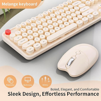 Wireless Keyboard and Mouse, MOFII 104 Round Keycaps Retro Typewriter with OTG & Brush, Full-Size Ergonomic, Ideal for Windows PC, Home, Office and College Brown