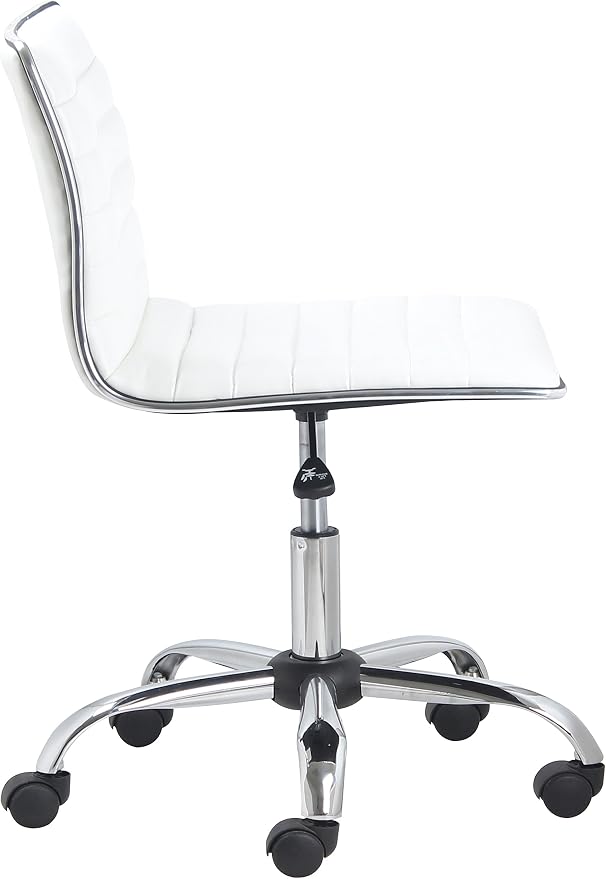 BTEXPERT Set of 2,Swivel Leather Soft Upholstery Office Mid Back Armless Ribbed Designer Task Chair, White (5029W-2)