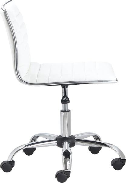 BTEXPERT Set of 2,Swivel Leather Soft Upholstery Office Mid Back Armless Ribbed Designer Task Chair, White (5029W-2)