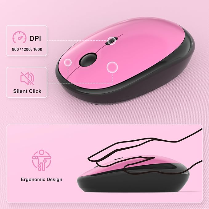 Wireless Keyboard Mouse Combo - Lovely Blackpink-Gradient Rainbow Full-Sized Typewriter Colorful Keyboards, Round Keycap Plug Play Retro Cute Keyboards for Windows, Laptop, PC, Desktop, Computer