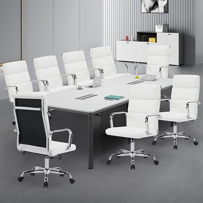 Office Chair, Ergonomic Executive Conference Room Chairs, Ribbed Leather Desk Chair with Lumbar Support, Adjustable Height Mid-Back Swivel Chair with Padded Seat