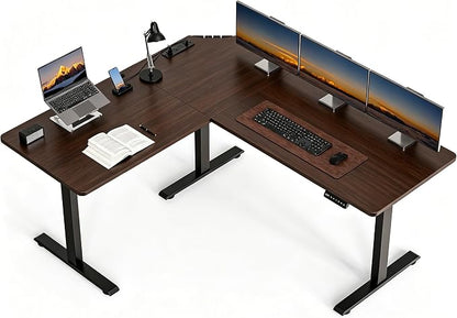 63 x 55 inch L-Shaped Standing Desk, Corner Computer Desk, Electric Standing Desk Adjustable Height, Sit to Stand Ergonomic Workstation for Home Office, Dark Walnut