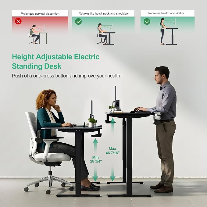 JWX Dual Motor L Shaped Standing Desk 63”, Electric Height Adjustable Gaming Desk with Memory Presets, Child Lock, Sit Stand Reminder, Carbon Fiber Desktop, Cable Management, Cup Holder