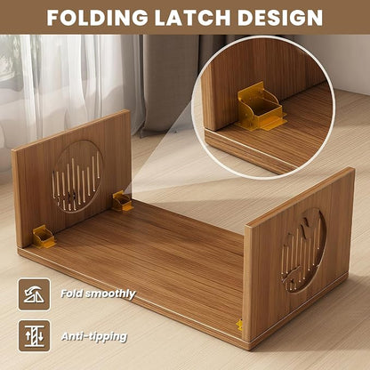 Folding Floor Coffee Table, Japanese Bamboo Foldable Coffee Tables, Portable Living Room Low Table, Versatile Tatami Meditation Tea Table for Dining Room, Wooden Desk for Home, Office (80X37CM)