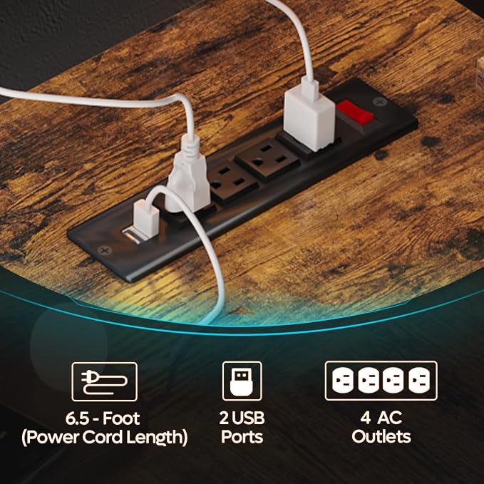 Bestier Gaming Desk with Power Outlets, 42" L-Shaped Gaming Desk with LED Lights, Desk with Reversible Storage Shelves & Hooks for Small Spaces, Bedrooms & Offices,Rustic Brown