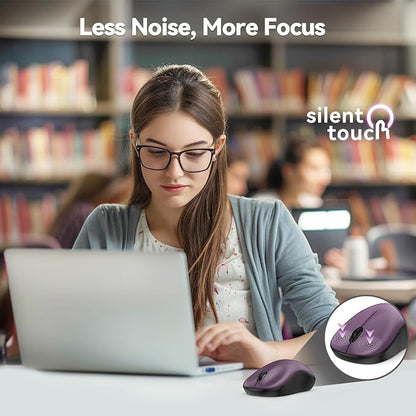 TECKNET Wireless Mouse for Laptop, 2.4G Silent Computer Mouse Quiet Click with 5 DPI Levels,Contoured Grip,Small Portable 30 Months Battery Cordless Mice for PC, Chromebook, Mac-Purple