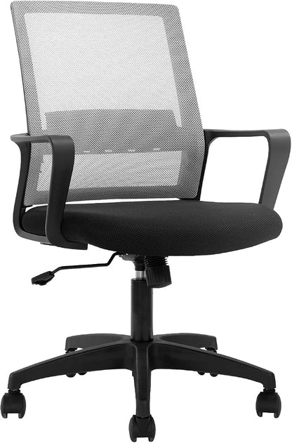 Office Chair Ergonomic Chair Mid Back Mesh Desk Chair Adjustable Height Swivel Mesh Chair Computer Chair with Armrest Lumbar Support (Grey)