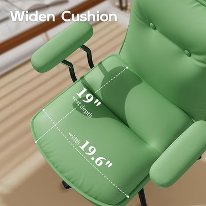 Sage Green Office Chair with Triple-Layers Thicken Wide Seat, Mid Back Leather Desk Chair with Wheels and Arms, Mid-Century Modern Computer Chair for Home Office