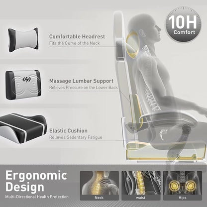 HLDIRECT Gaming Chair, Ergonomic Video Game Seat with 360° Swivel & Lumbar Massage, Computer Chair PU Leather Cushion for Adults Home/Office Use (Black & White)