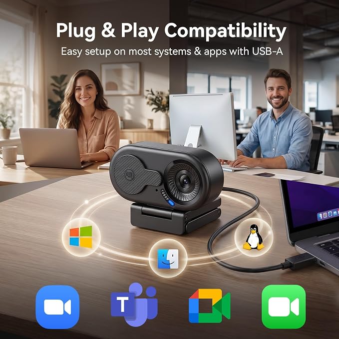 EMEET C100 1080P Webcam for PC, Built-in Mic, Rotating Privacy Cover, Portable Metal Clip, Computer Camera for Home Office, Meetings, Learning, Streaming, External Webcam for Desktop, Laptop, PC USB-A