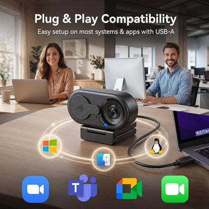 EMEET C100 1080P Webcam for PC, Built-in Mic, Rotating Privacy Cover, Portable Metal Clip, Computer Camera for Home Office, Meetings, Learning, Streaming, External Webcam for Desktop, Laptop, PC USB-A